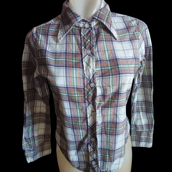 Vintage Women's Flannel Top Small 1970's Byer California Plaid Button-Down Hippy - Picture 2 of 5